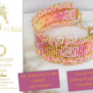 Digital bead loom bracelet pattern “Daphne” for Miyuki Delica 11/0 – includes instructions for making the fringes (not a physical item).