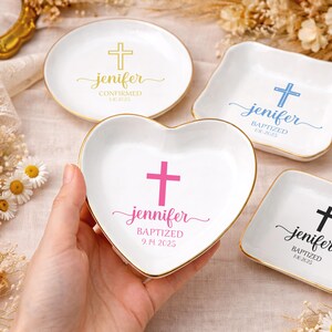 Personalized Ceramic Ring Dish, Baptism Gift, Christening Keepsake
