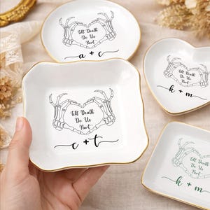 Till Death Do Us Part Ceramic Jewelry Dish, Gothic Wedding Ring Holder