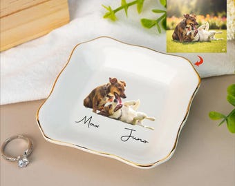 Personalized Dog Photo Ceramic Ring Dish, Pet Memorial Gift