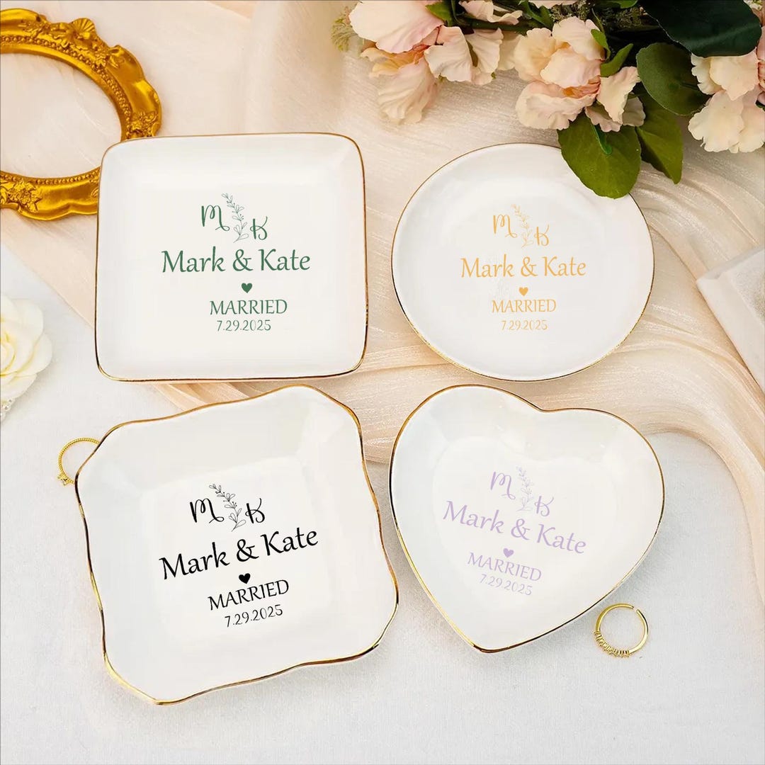 Personalized Ceramic Wedding Ring Dish: Engagement Gift, Bridal Shower ...