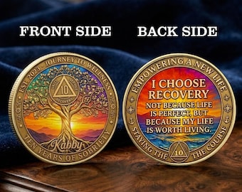 Personalized Sobriety Coin, Custom AA Medallion 1-99 Years, Recovery Anniversary Chip, Serenity Prayer Sober Gift