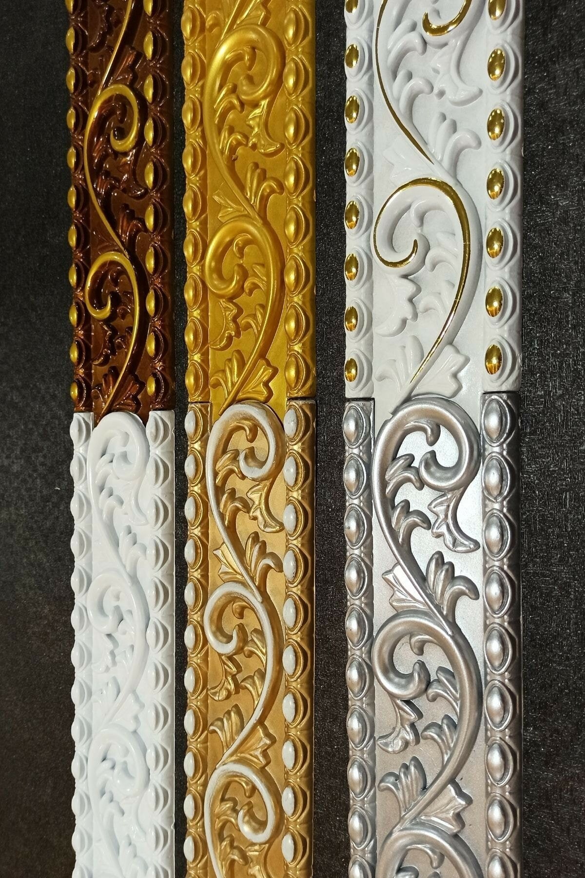 Embroidered Decorative Plastic Walll and Ceiling Decor Brown, Gold, Silver, Bronze, White&Golden, Paintable - 10 Pieces Packaged