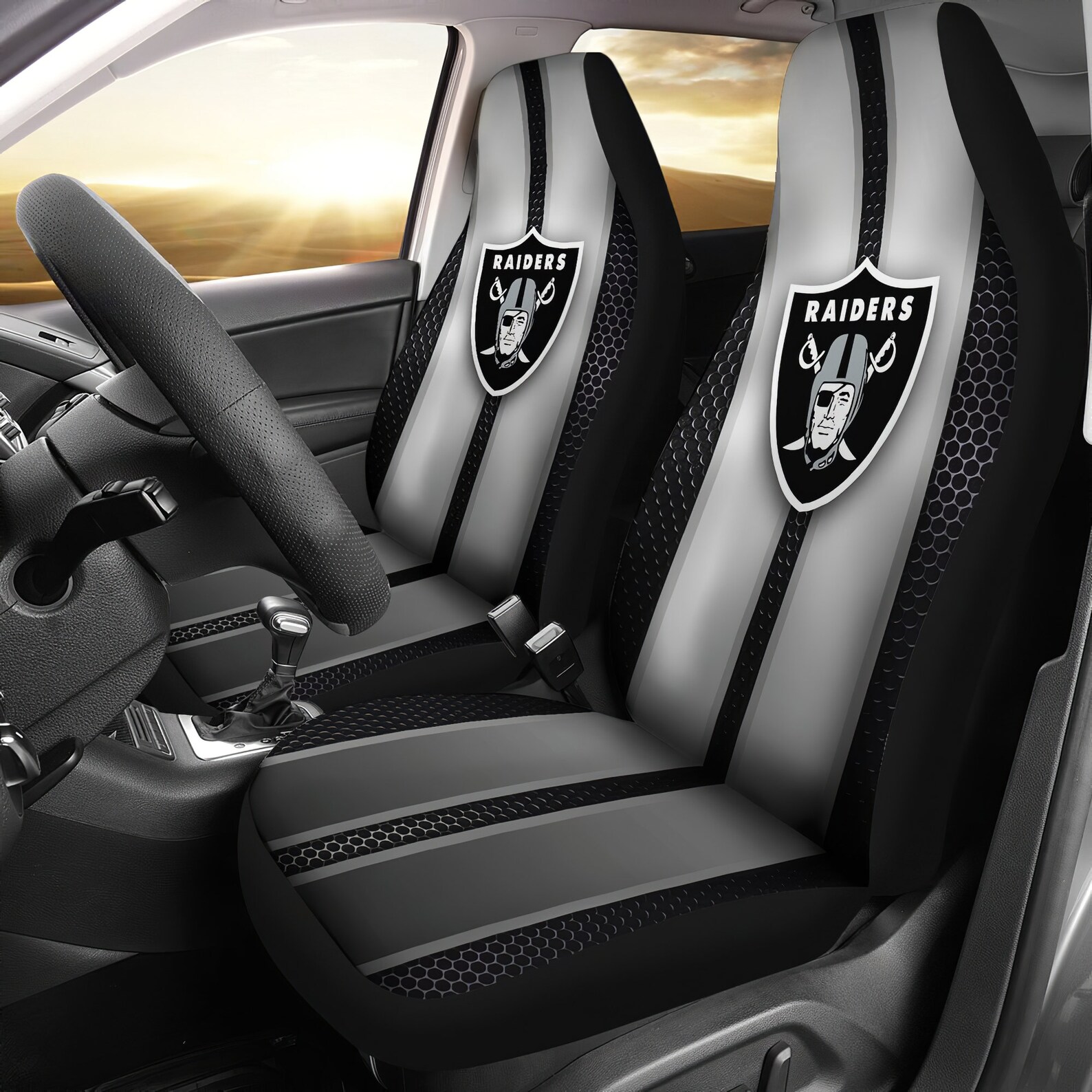 Oakland Raiders Car Seat Covers Incredible Line Pattern Best Etsy