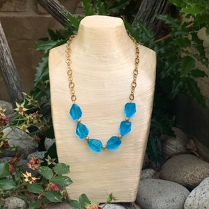 Blue and Gold Bead & Chain Necklace and Earring Set