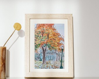 Buzzard Hall - Watercolor Tree and Building