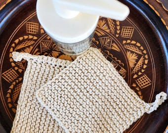 Knitted Unbleached Cotton Tawashi Set: Reusable Dishcloths, Compostable Scrubbers