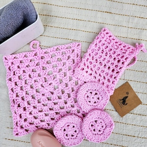 Crochet Cotton Washcloth Set: Soap Saver & Reusable Face Pads