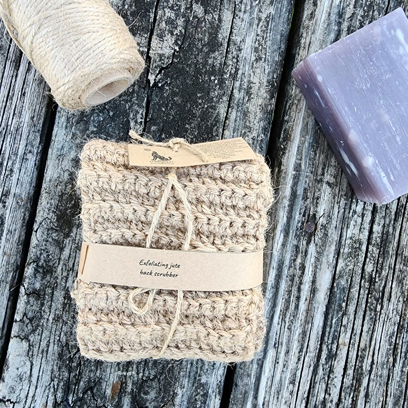 Exfoliating back scrubber crocheted from natural jute zero waste bath accessory jute product in your bathroom image 5