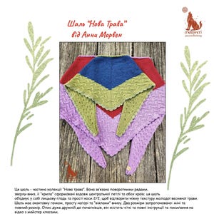 Triangle Shawl Knit Pattern with Easy Crochet Edging  – Cable Knit Shawlette or Full Wrap | Easy Beginner Pattern in English & Ukrainian