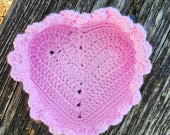 Small crochet basket; heart shaped basket; unique present