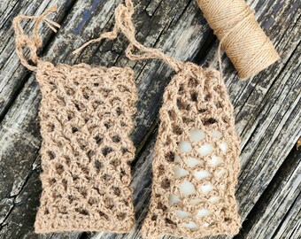 Jute soap saver hand crochet - zero waste bath accessory; compostable product in your bathroom; jute soap pouch