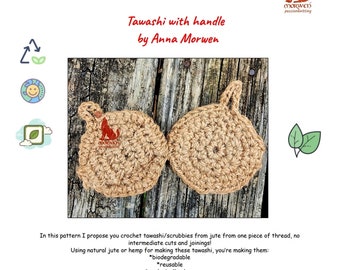 Patrón de toallita de crochet en ucraniano e inglés; tawashi de yute con patrón de crochet con mango