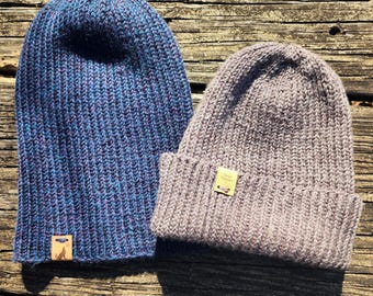 Handknit Wool Beanie for Men – Unisex Slouchy Hat in Black, Grey, or Blue