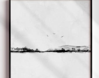 Minimalist Landscape Art Print: Black and White Abstract (Digital Download)