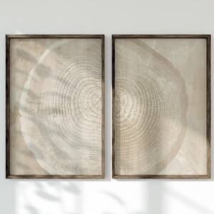 Set met boomringprint: beige Scandinavische kunst (digitale download)
