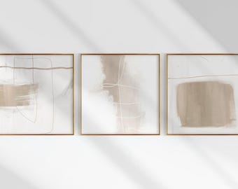 Minimalist Beige Abstract Line Art Prints: Set of 3 (Digital Download)