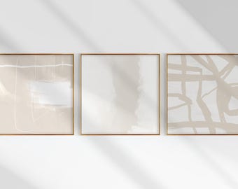 Beige Abstract Line Art Prints: Minimalist Square Set of 3 (Digital Download)