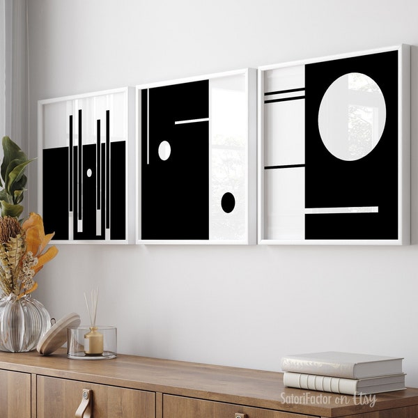 Modern Black and White Geometric Art, Printable Set of 3 Square Prints, Ultra Large Wall Art, Contemporary Abstract Art, Modern Home Decor