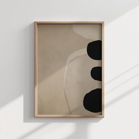 Abstract Beige Black Organic Shapes Art Print (Digital Download)