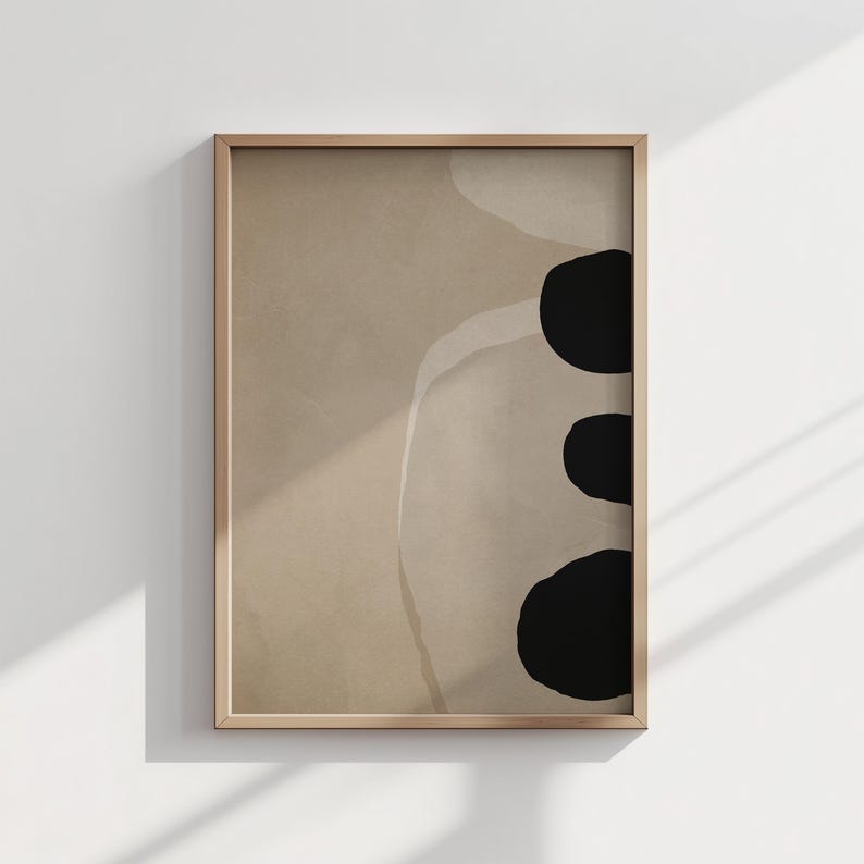 Abstract Beige Black Organic Shapes Art Print (Digital Download) image 1