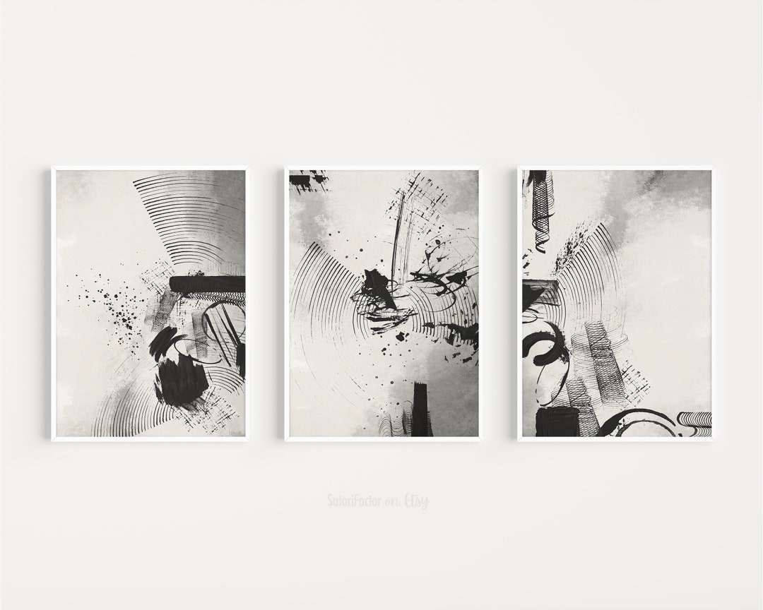 Abstract Art Black and White Set of 3 Abstract Wall Art - Etsy