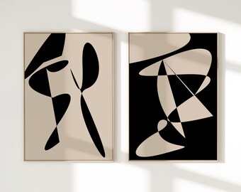 Láminas de arte abstracto neutro (juego de 2) - Decoración Japandi Wabi Sabi (descarga digital)