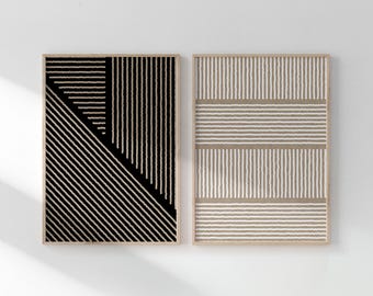 Geometric Line Art Prints: Beige Minimalist Decor (Digital Download)