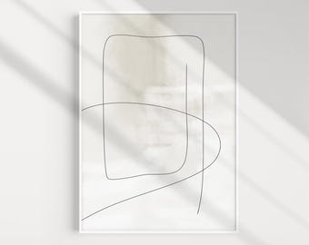 Lámina abstracta de líneas en color beige: Arte mural minimalista nórdico Japandi (descarga digital)