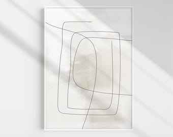 Lámina abstracta de líneas en color beige: Arte mural minimalista nórdico Japandi (descarga digital)