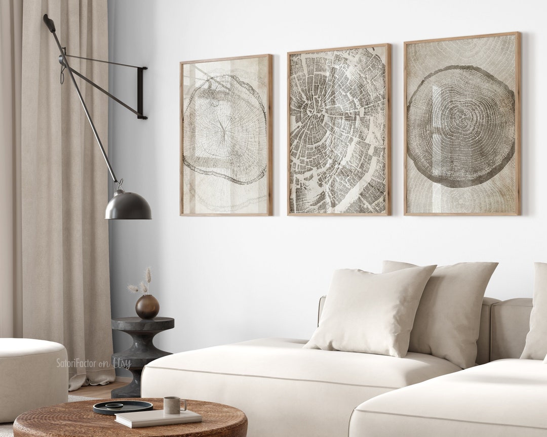 Beige Tree Ring Wall Art, Set of 3 Printable, Tree Stump Art, Nordic ...