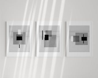 Stampe artistiche Japandi: set di 3 stampe astratte in bianco e nero (download digitale)