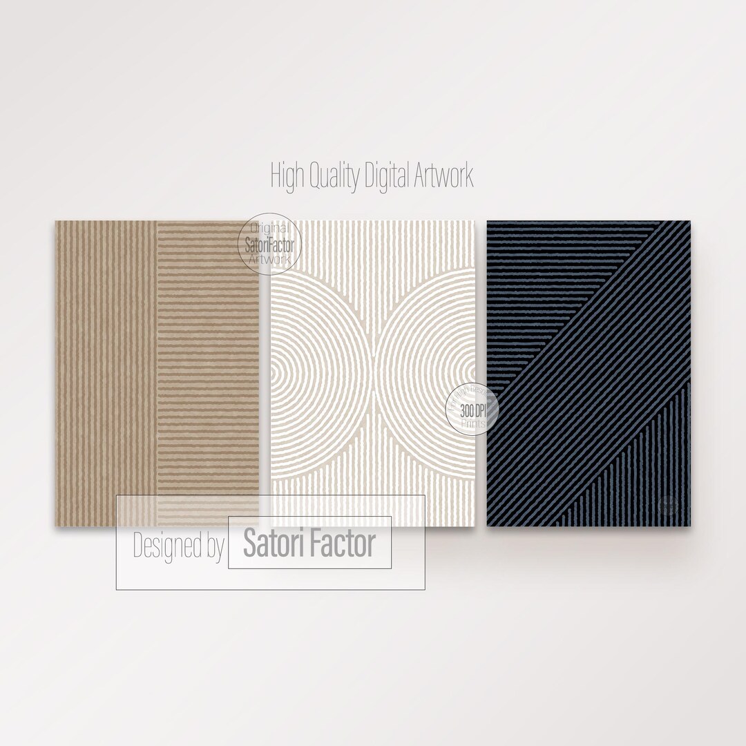 Modern Neutral Abstract Printable Wall Art Set of 3, Simple Line 