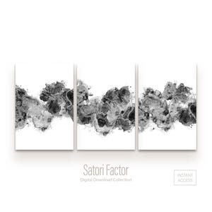 Black and White Watercolor Prints, Abstract Art Set of 3, Abstract Printable Wall Art, Gray Artwork, Living Room Modern Abstract Wall Decor