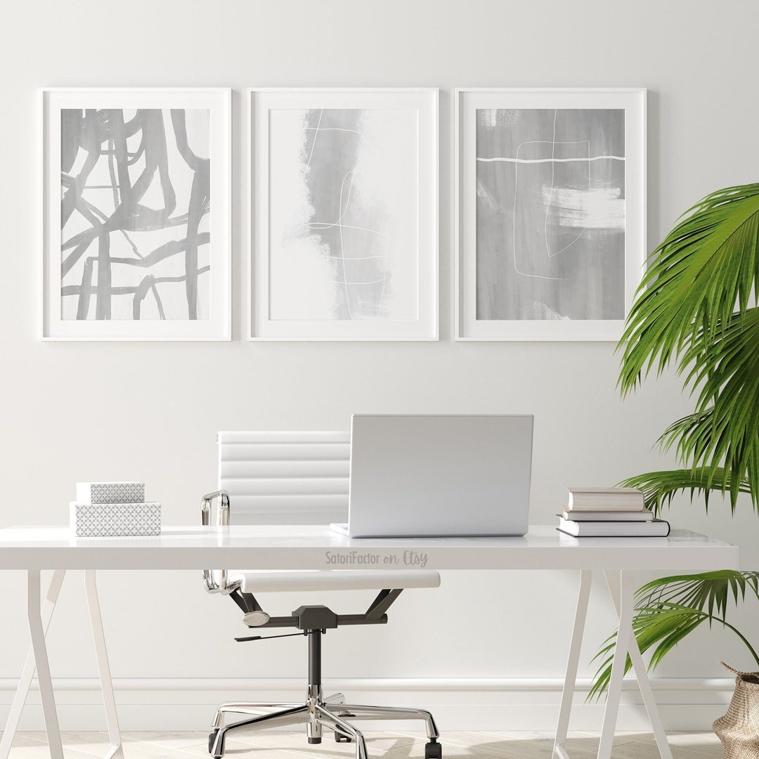 Gray and White Wall Art Set of 3, Minimalist Neutral Wall Art, Gray ...