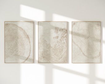 Beige Tree Ring Print Set: Nordic Neutral Wall Art (Digital Download)