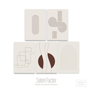 Abstract Neutral Wall Art Set of 5 Prints, Simple Printable Art, Neutral Geometric Print, Beige Wall Art, Line Art Wall Decor, Office Decor