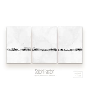 Minimal Landscape Art, Black and White Abstract Painting, Set of 3 Prints Minimalist, Mountain Art Digital Download, Nature Inspired Art