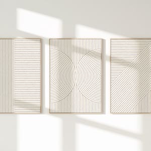 Impressões de arte abstratas bege: conjunto minimalista moderno de 3 (download digital)