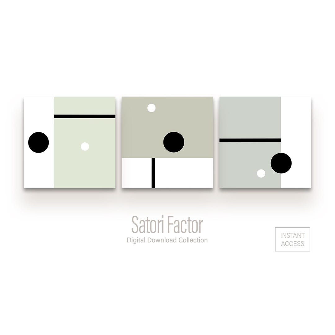 Green Geometric Art Prints: Modern Minimalist Set of 3 (digital ...