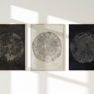 Tree Rings Art Prints: Rustic Wood Slice Set of 3 (Digital Download)