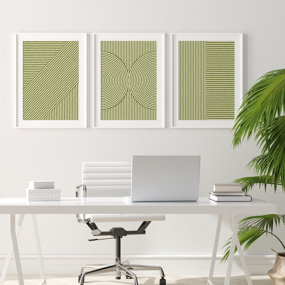 Green Minimalist Wall Art, Green Abstract Art Printable, Art Set of 3