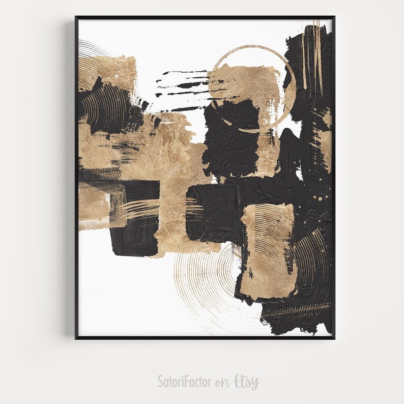 Black Gold Abstract Wall Art Set of 3 Abstract Prints Gold Etsy