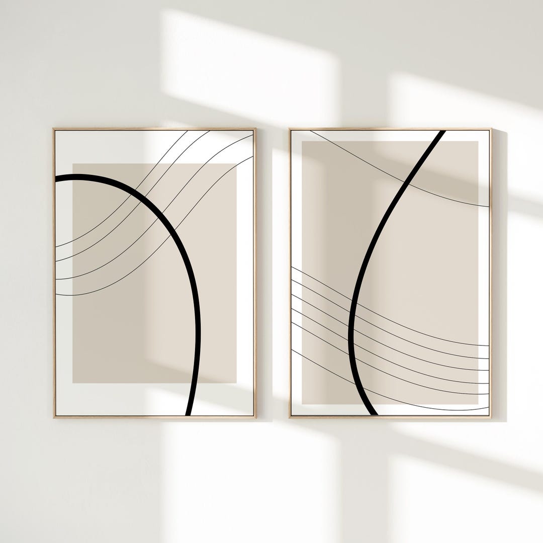 Minimalist Line Art Print Set: Beige Abstract Wall Decor (digital
