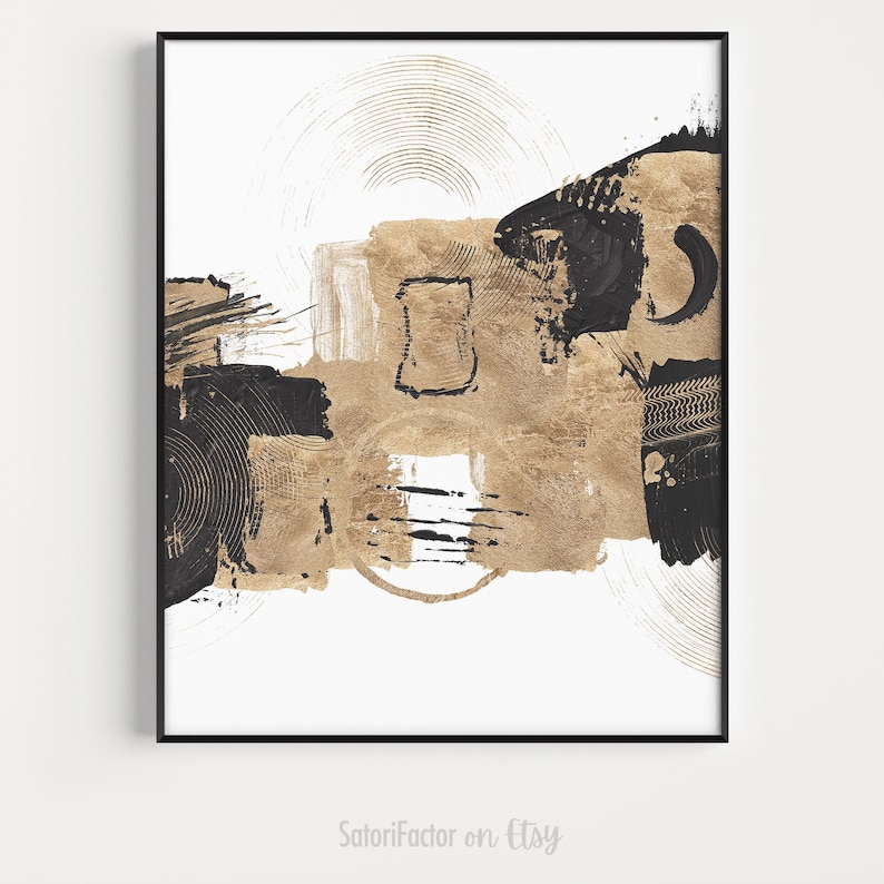 Black Gold Abstract Wall Art Set of 3 Abstract Prints Gold Etsy