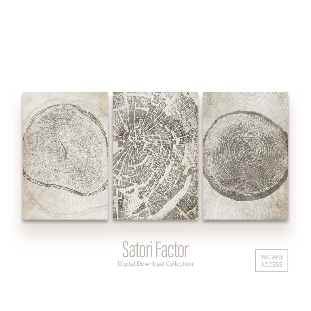 Tree Stump Rings Mural Beige Tree Ring Wall Art, Set of 3 Printable, Tree Stump Art, Nordic ...