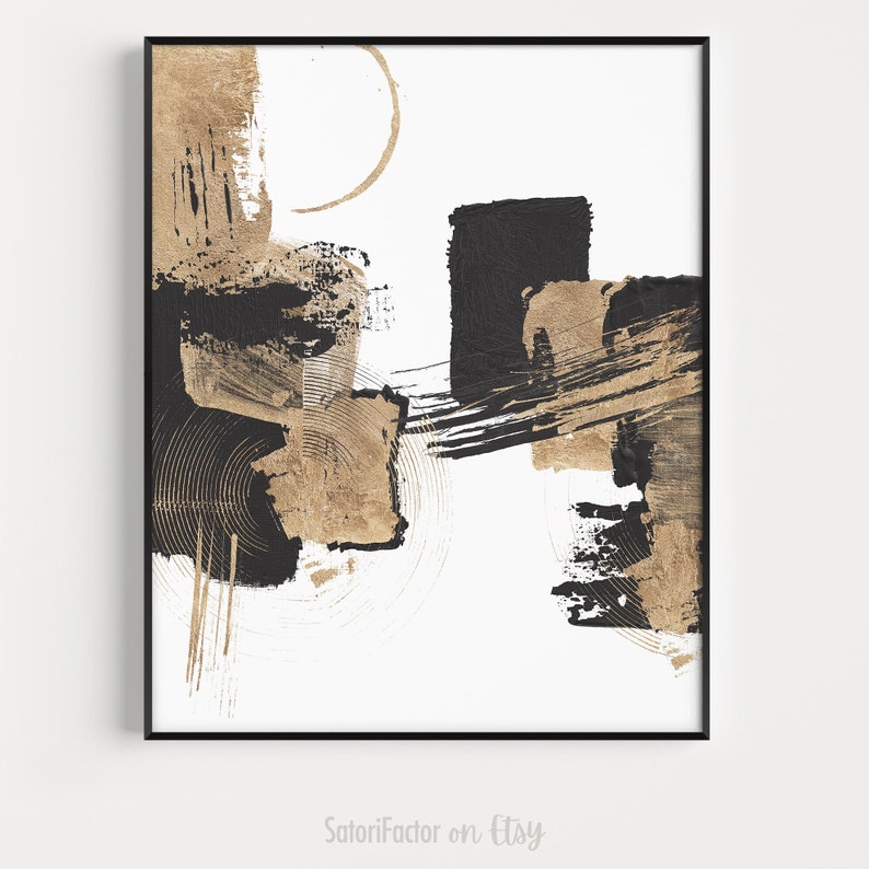 Black Gold Abstract Wall Art Set of 3 Abstract Prints Gold Etsy