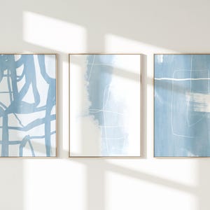 Láminas de arte abstracto azul: Juego de 3 pinceladas modernas (descarga digital)
