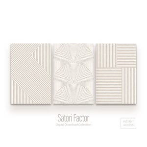 Neutral Abstract Line Art Prints: Beige Minimalist Set of 3 (Digital Download)