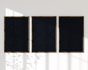 Blue Minimalist Line Art Prints: Modern Abstract Set of 3 (Digital Download)